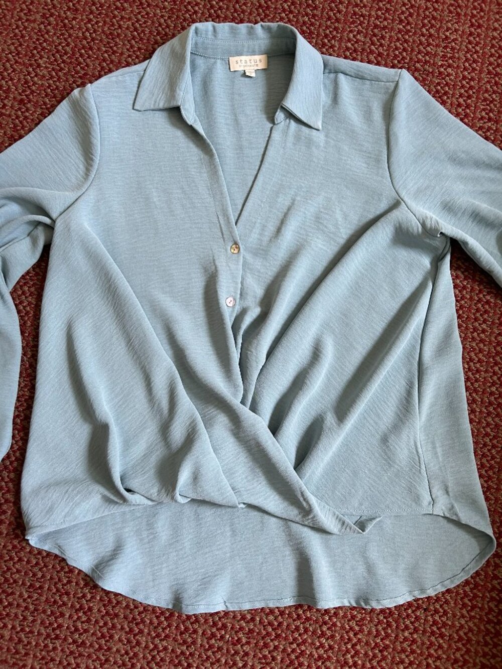 STATUS Blue Blouse with Criss Cross Design at Front Hem Line - Picture 5 of 5